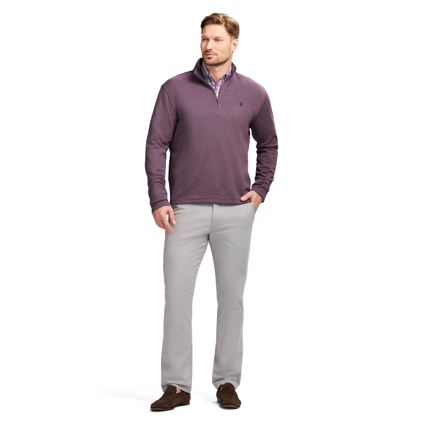 Izod Performance Comfort Striped Quarter Zip - Plum