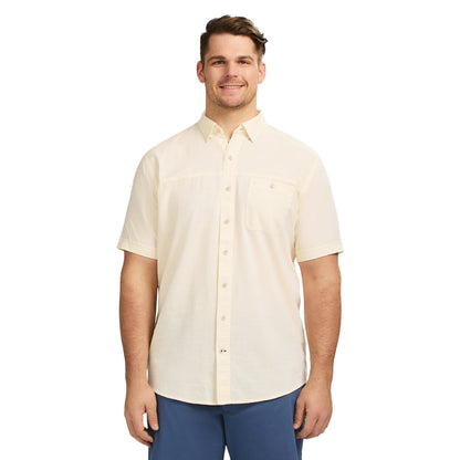 Izod Big & Tall Dockside Solid Chambray Short Sleeve Button Down Shirt - Banana Cream
