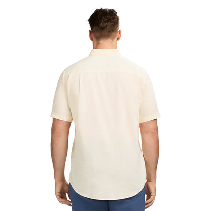 Izod Big & Tall Dockside Solid Chambray Short Sleeve Button Down Shirt - Banana Cream