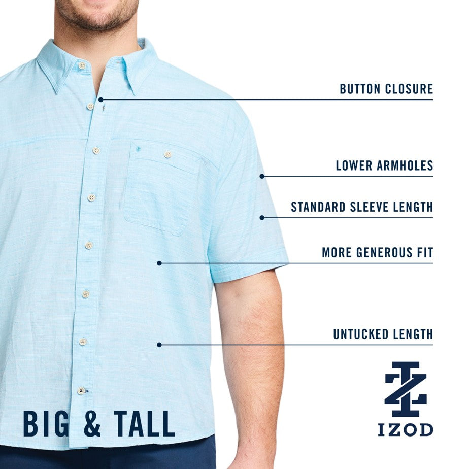 Izod Big & Tall Dockside Solid Chambray Short Sleeve Button Down Shirt - Banana Cream