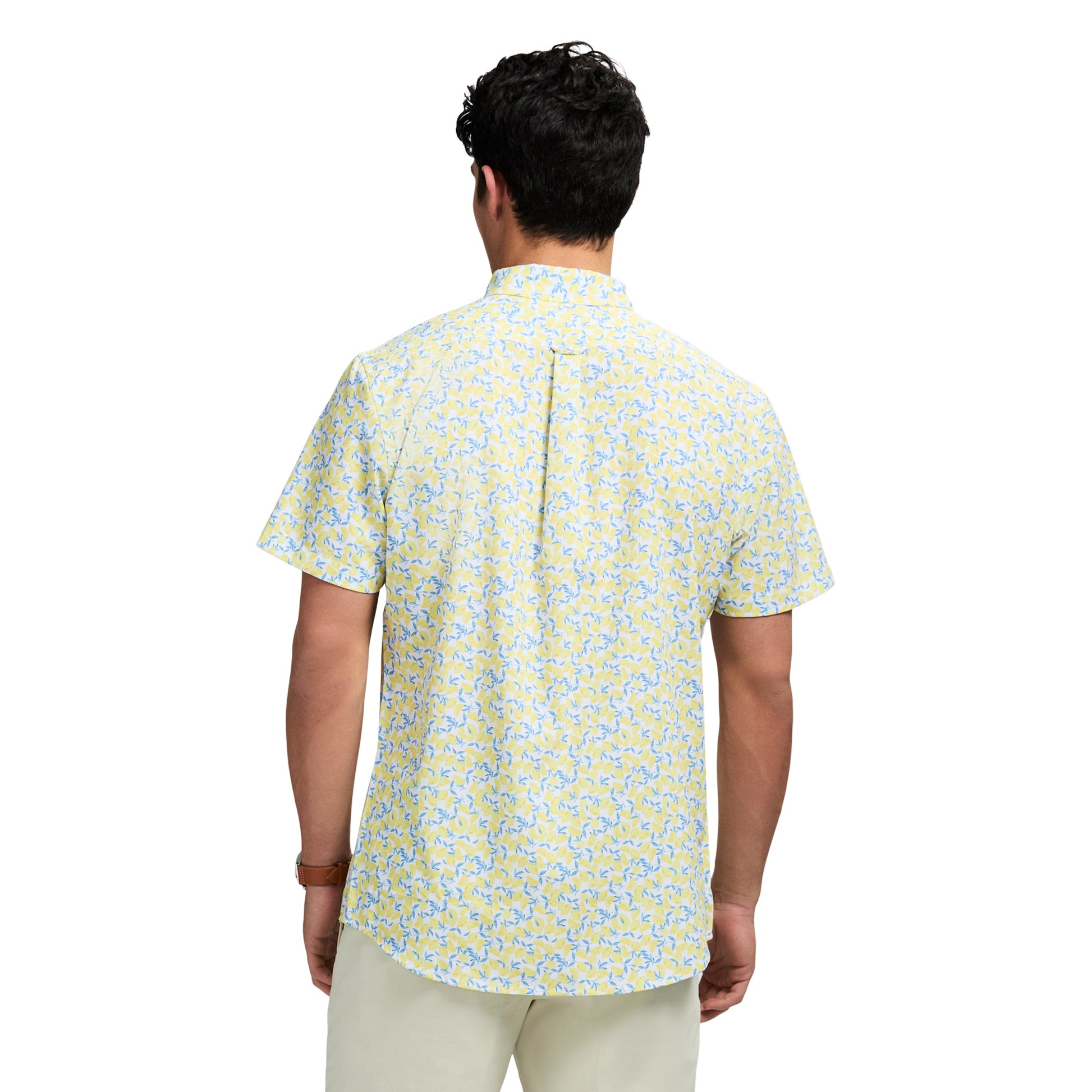 Izod Breeze Short Sleeve Printed Button Down Shirt - Lemon Meringue