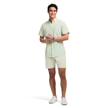 Izod Breeze Short Sleeve Printed Button Down Shirt - Lemon Meringue