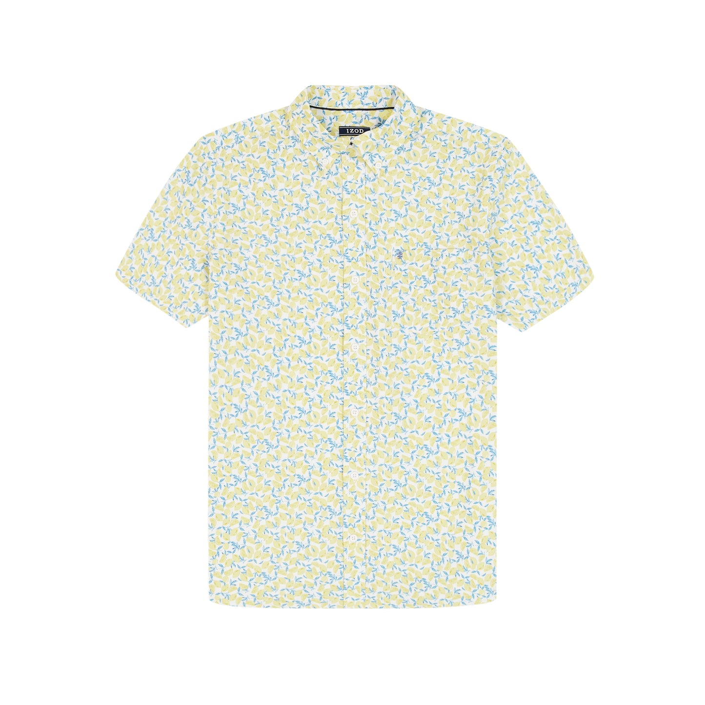 Izod Breeze Short Sleeve Printed Button Down Shirt - Lemon Meringue