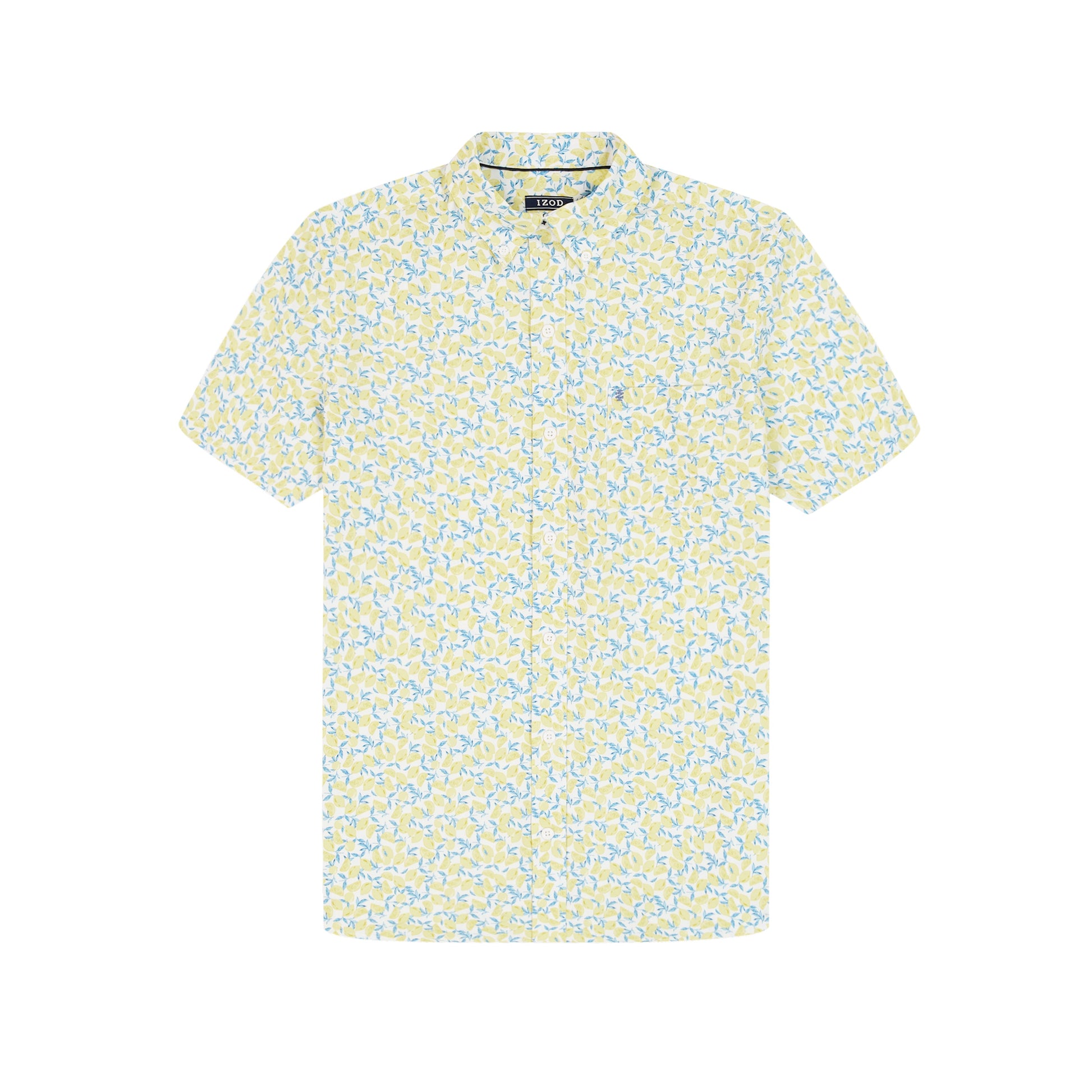Izod Breeze Short Sleeve Printed Button Down Shirt - Lemon Meringue