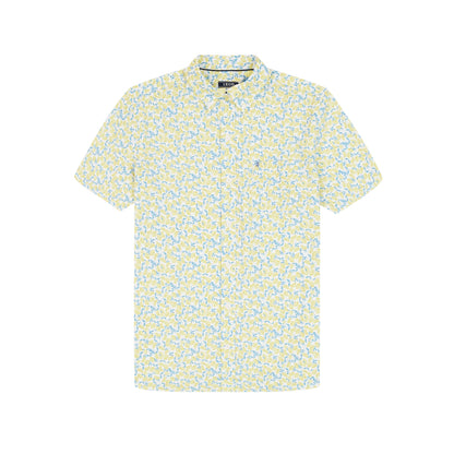 Izod Breeze Short Sleeve Printed Button Down Shirt - Lemon Meringue