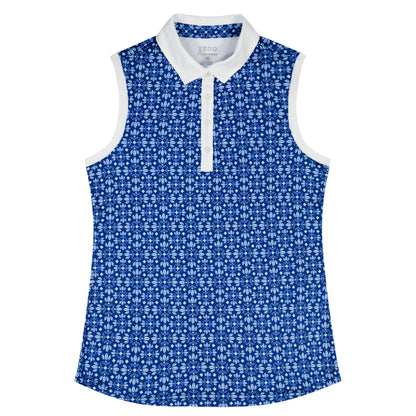 Izod ALLY PRINTED SLEEVELESS POLO - MONACO BLUE
