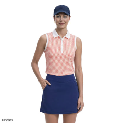 Izod ALLY PRINTED SLEEVELESS POLO - FRESH SALMON