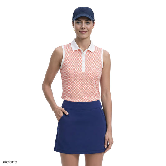 Izod ALLY PRINTED SLEEVELESS POLO - FRESH SALMON
