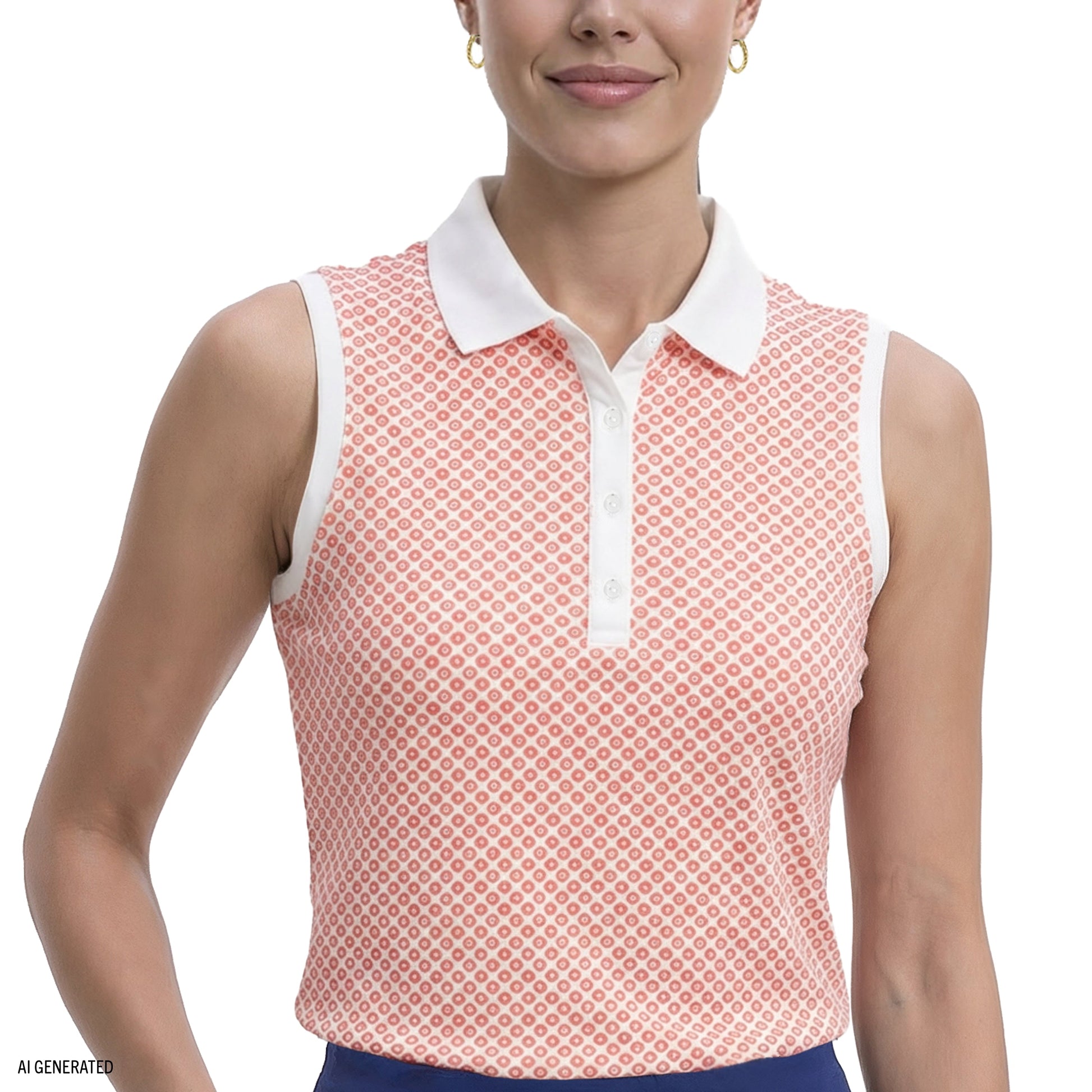 Izod ALLY PRINTED SLEEVELESS POLO - FRESH SALMON