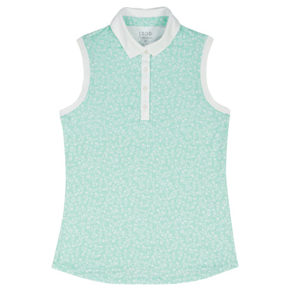 Izod ALLY PRINTED SLEEVELESS POLO - YUCCA