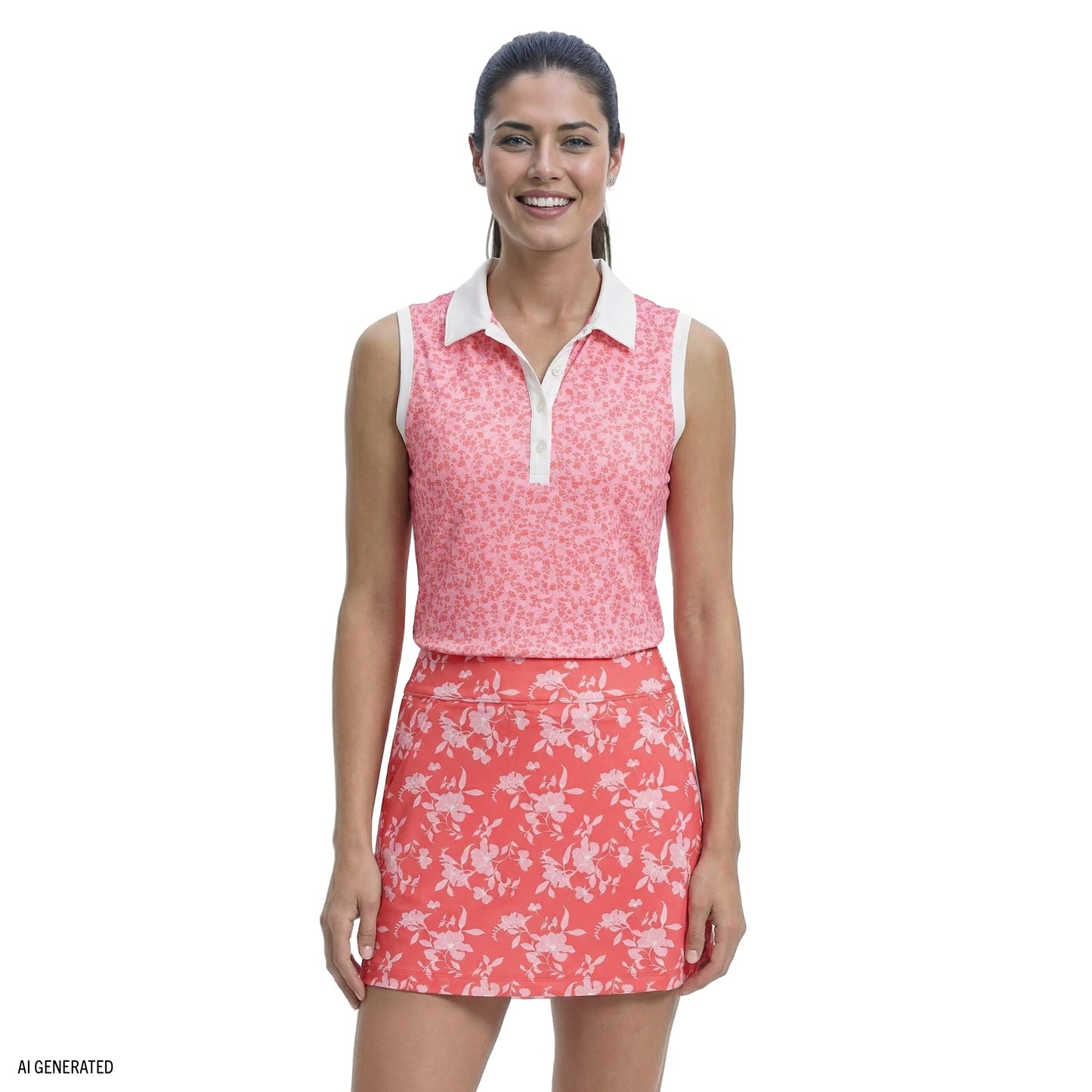 Izod ALLY PRINTED SLEEVELESS POLO - PRISM PINK