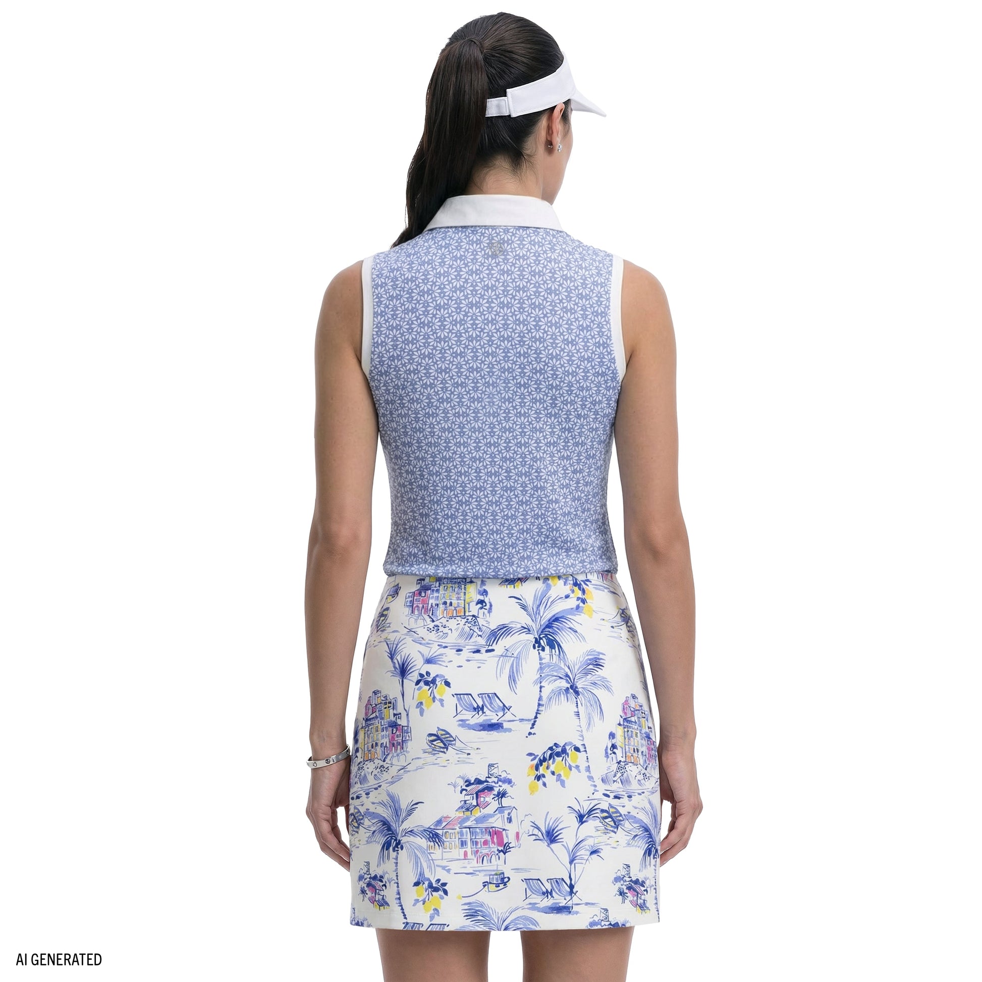 Izod ALLY PRINTED SLEEVELESS POLO - HYDRANGEA