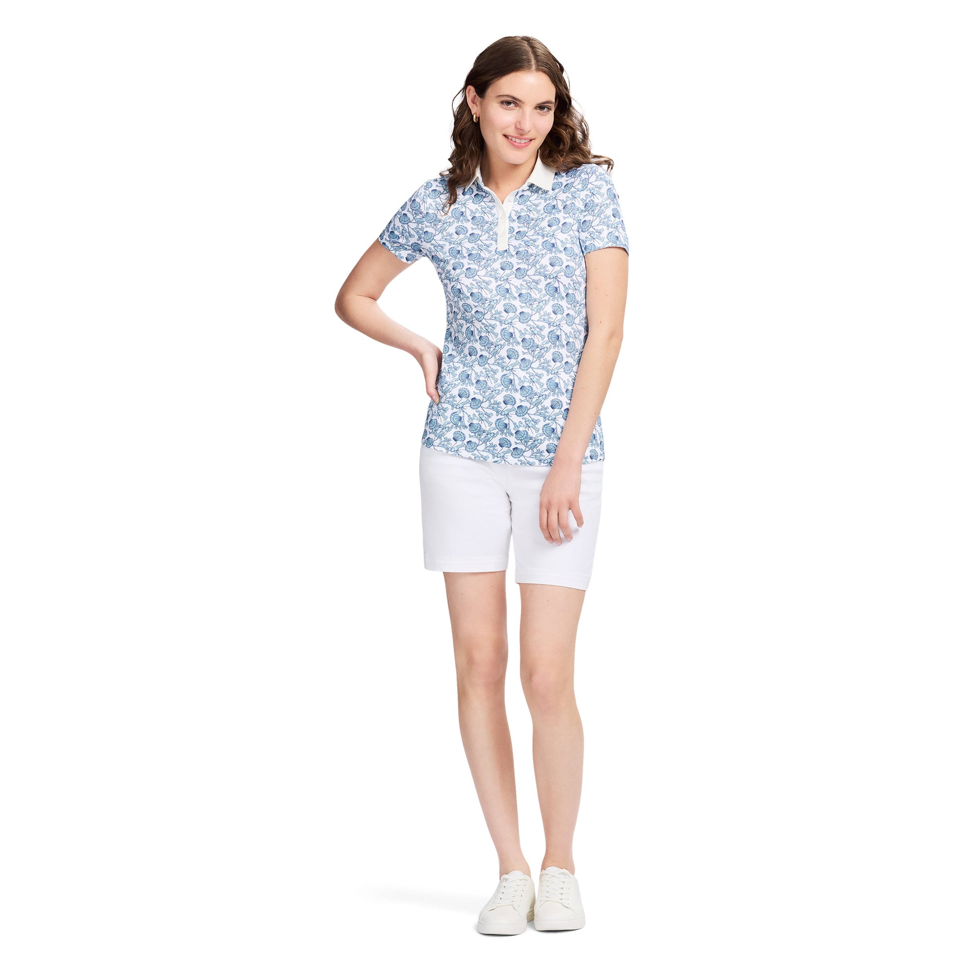 Izod ALLY PRINTED S/S POLO - BRIGHT WHITE
