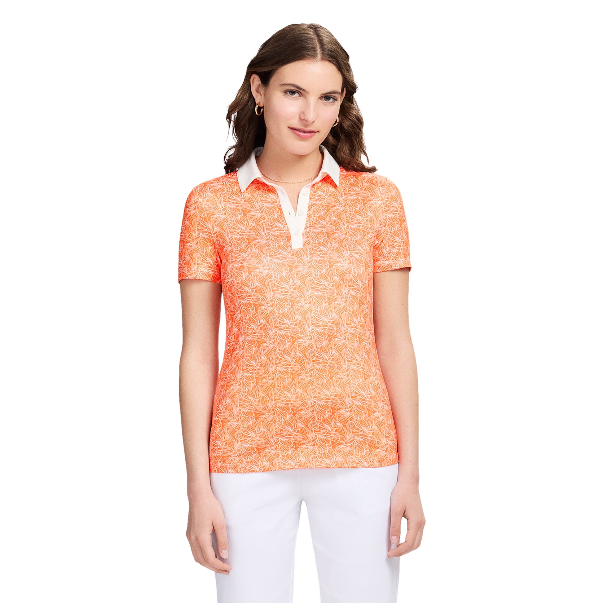 Izod ALLY PRINTED S/S POLO - VERMILLION ORANGE