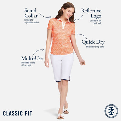 Izod ALLY PRINTED S/S POLO - MEDIEVAL BLUE