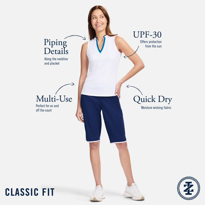 Izod VEE-RONICA COLLARLESS POLO - MEDIEVAL BLUE