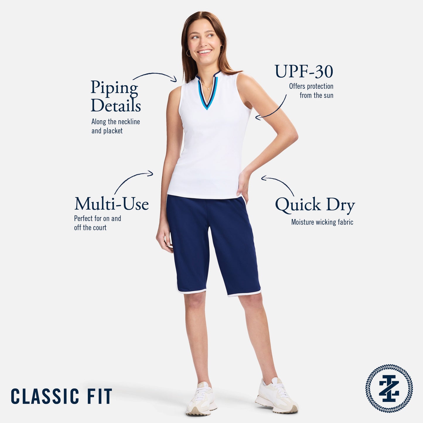 Izod VEE-RONICA COLLARLESS POLO - BRIGHT WHITE