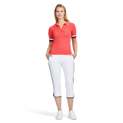Izod RAQUEL SHORT SLEEVE POINTELLE SWEATER POLO - CAYENNE