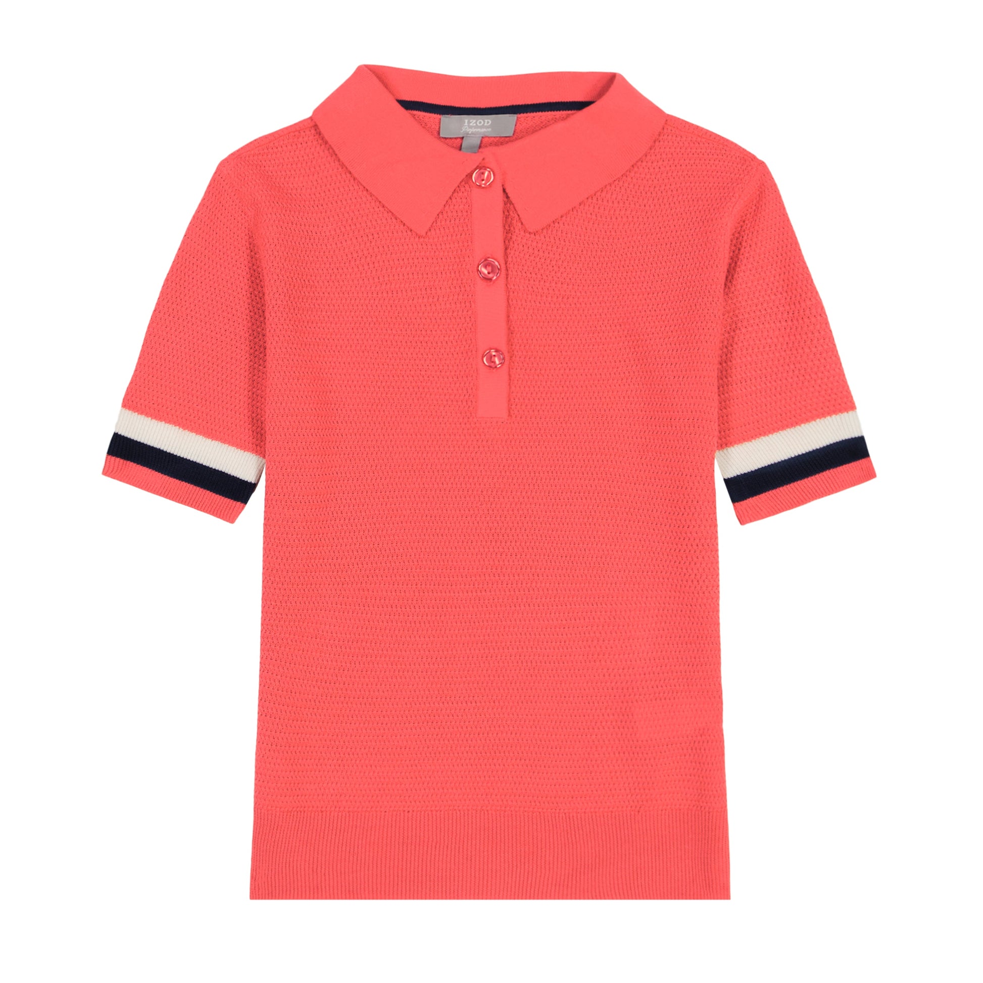 Izod RAQUEL SHORT SLEEVE POINTELLE SWEATER POLO - CAYENNE