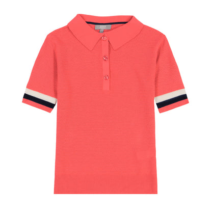 Izod RAQUEL SHORT SLEEVE POINTELLE SWEATER POLO - CAYENNE