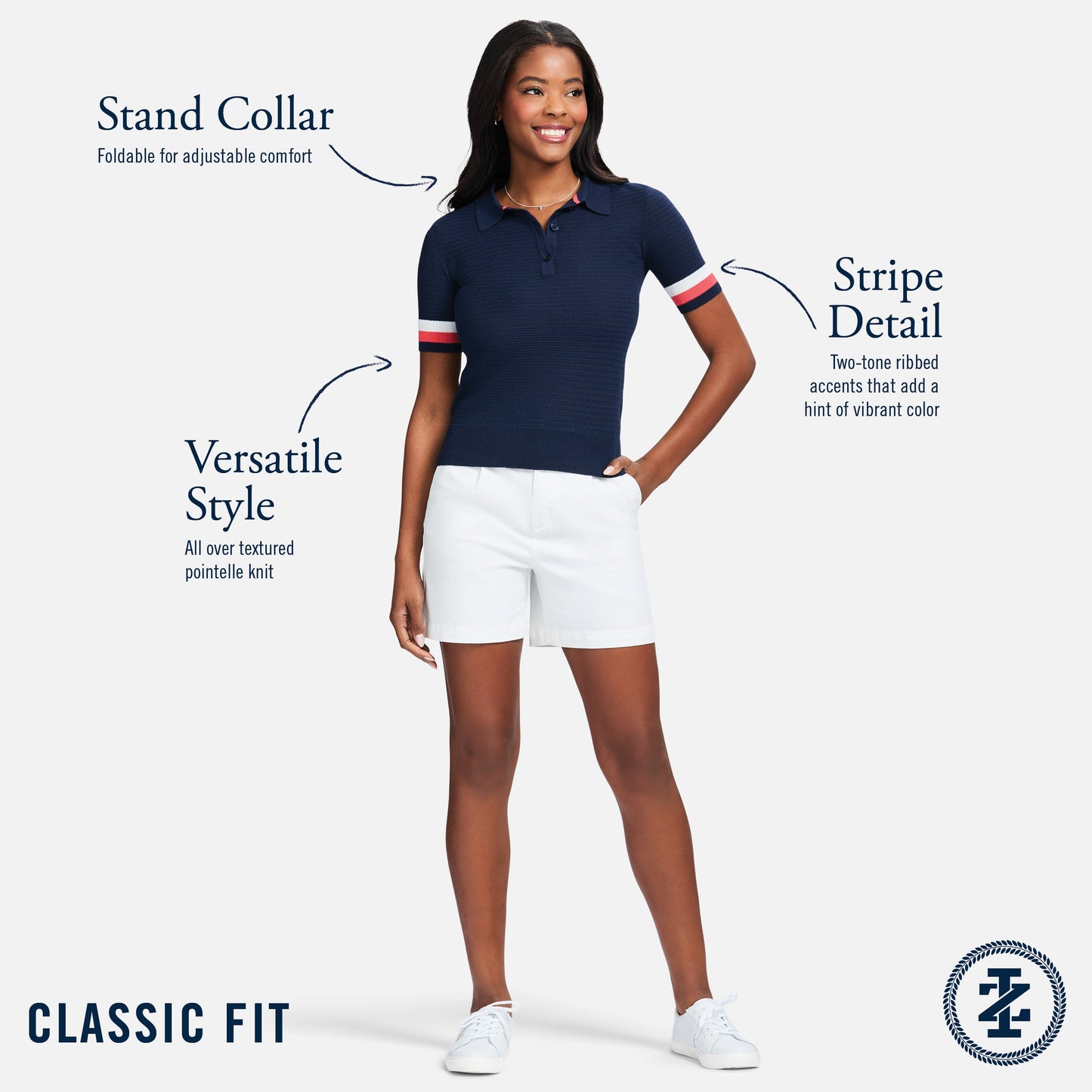 Izod RAQUEL SHORT SLEEVE POINTELLE SWEATER POLO - CAYENNE