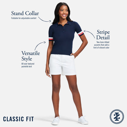 Izod RAQUEL SHORT SLEEVE POINTELLE SWEATER POLO - CAYENNE