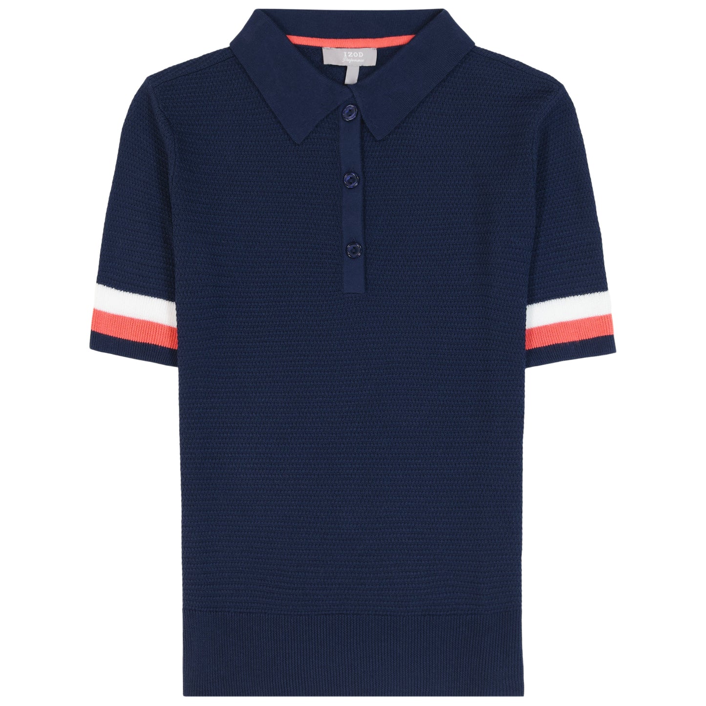 Izod RAQUEL SHORT SLEEVE POINTELLE SWEATER POLO - MEDIEVAL BLUE