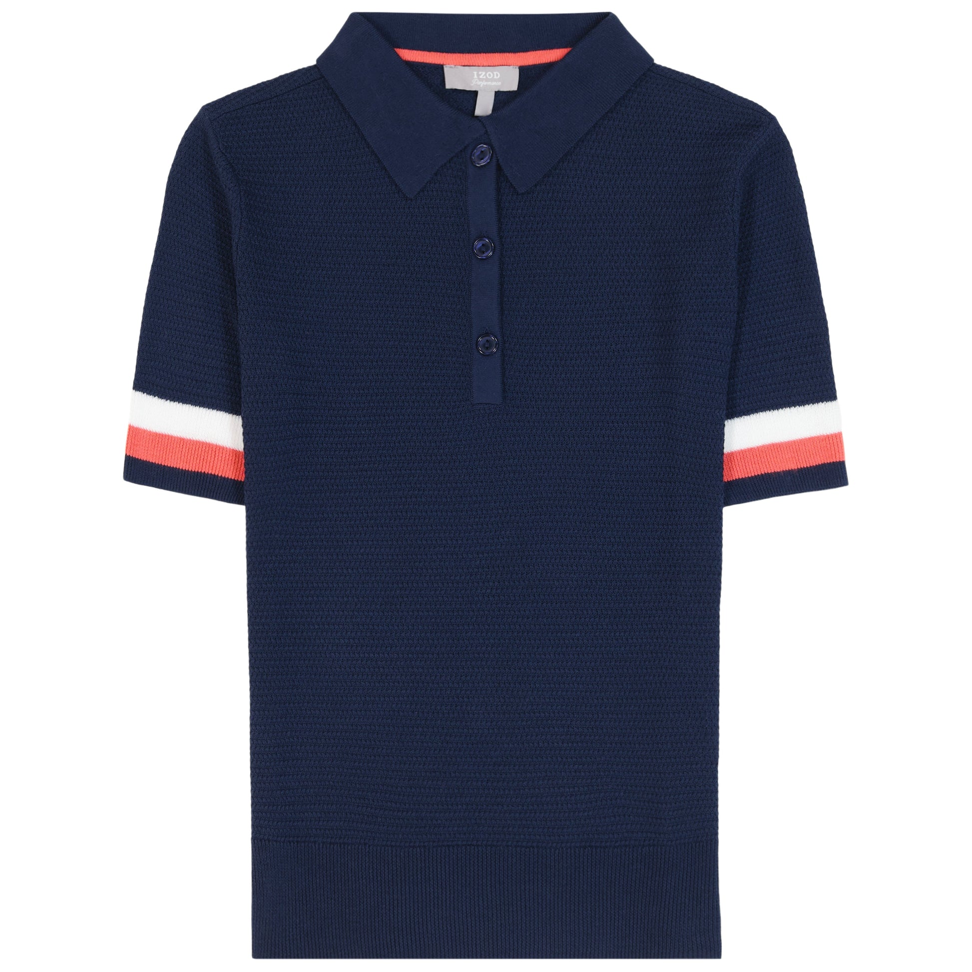 Izod RAQUEL SHORT SLEEVE POINTELLE SWEATER POLO - MEDIEVAL BLUE