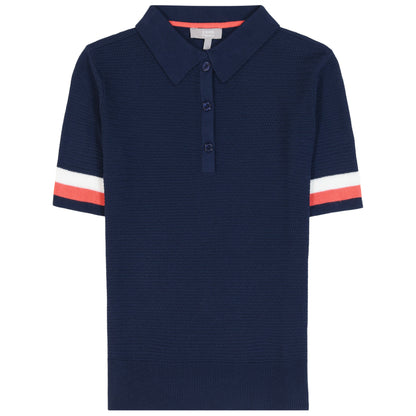 Izod RAQUEL SHORT SLEEVE POINTELLE SWEATER POLO - MEDIEVAL BLUE