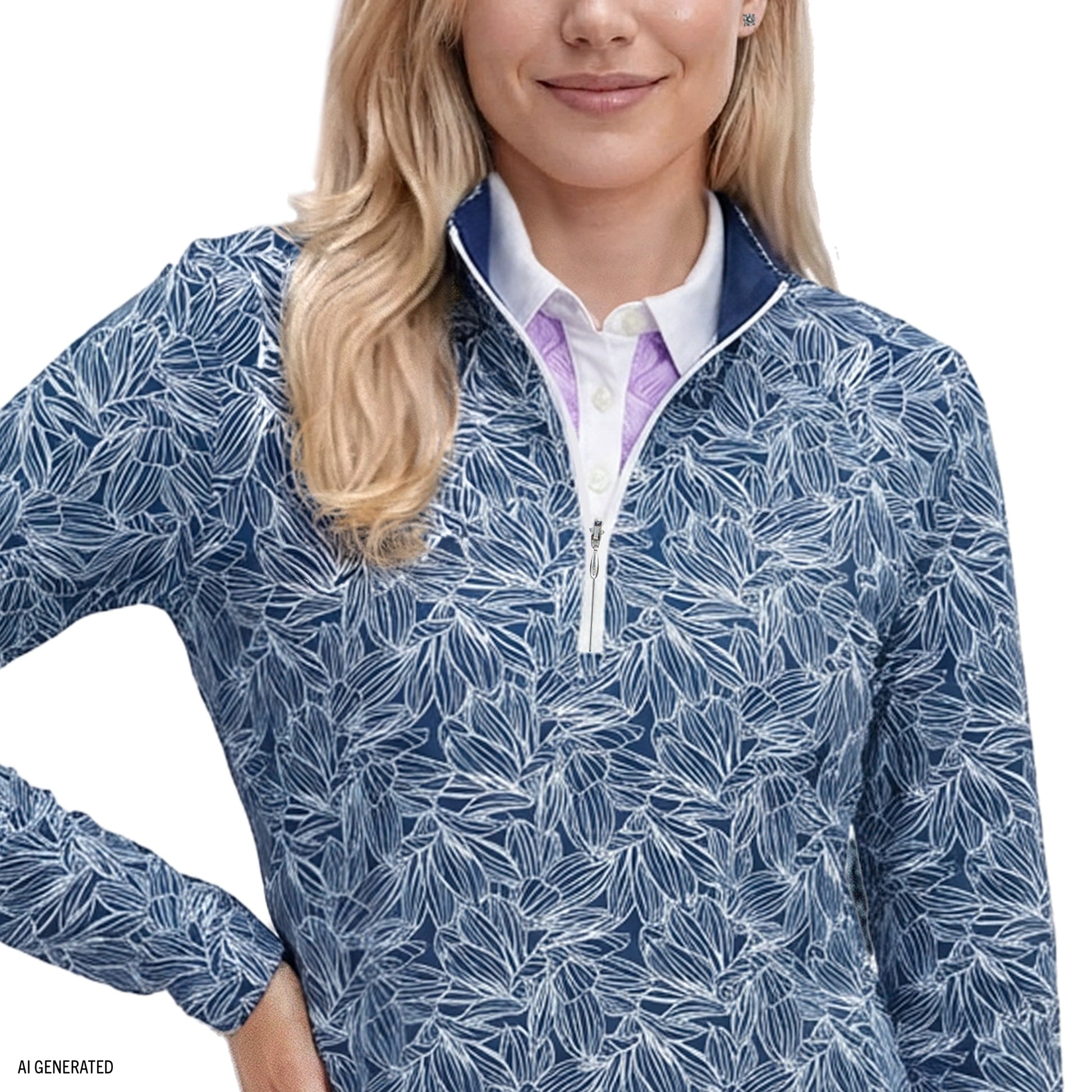 Izod PALOMA PRINTED 1/4 ZIP PULLOVER - MEDIEVAL BLUE