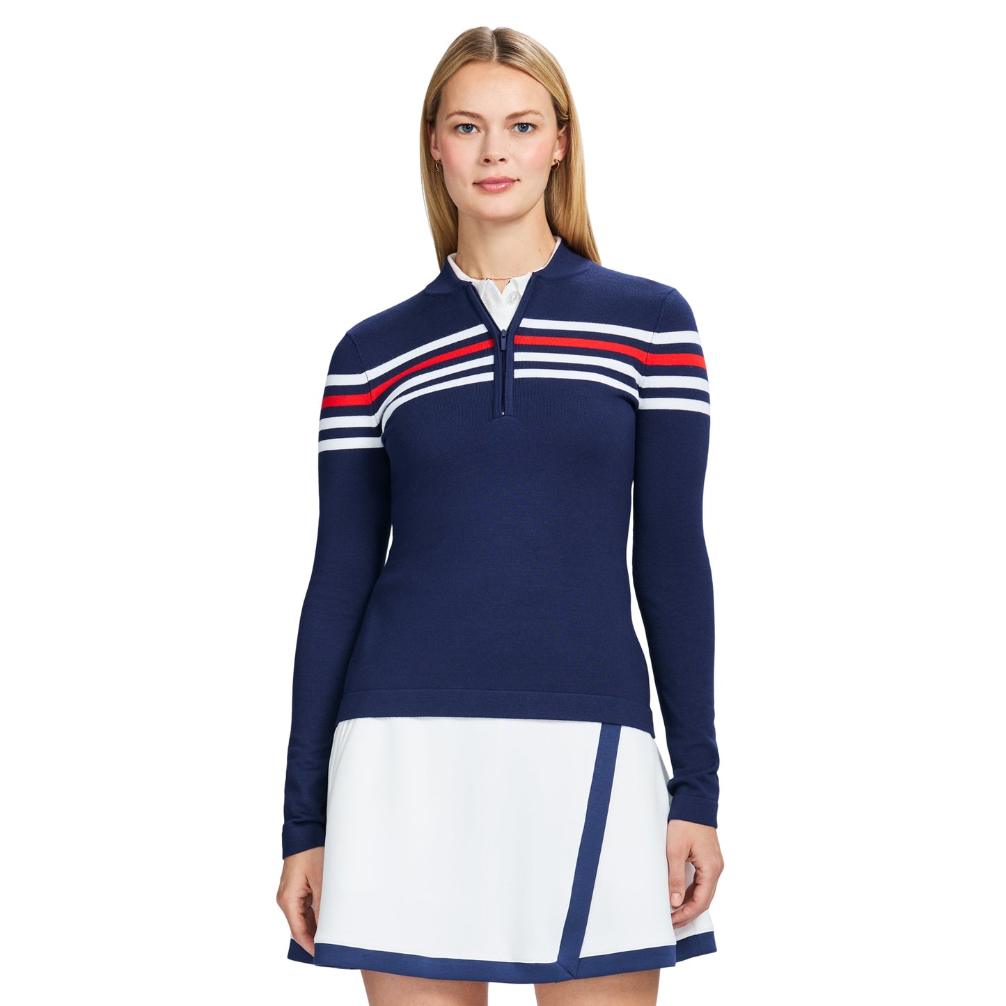 Izod ZOEY STRIPED ZIP PULLOVER - MEDIEVAL BLUE