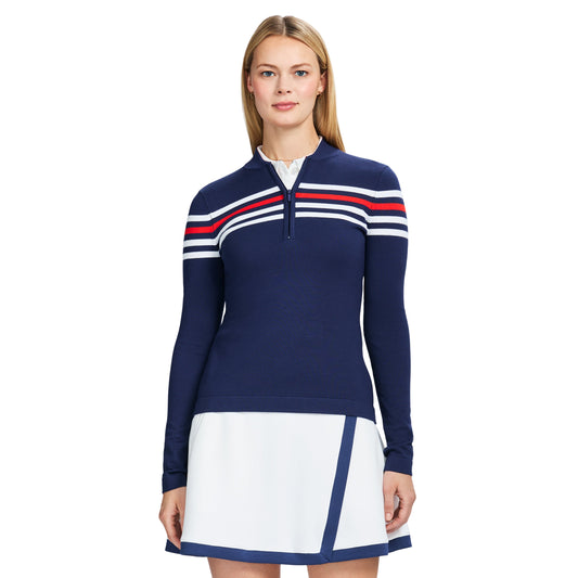 Izod ZOEY STRIPED ZIP PULLOVER - MEDIEVAL BLUE