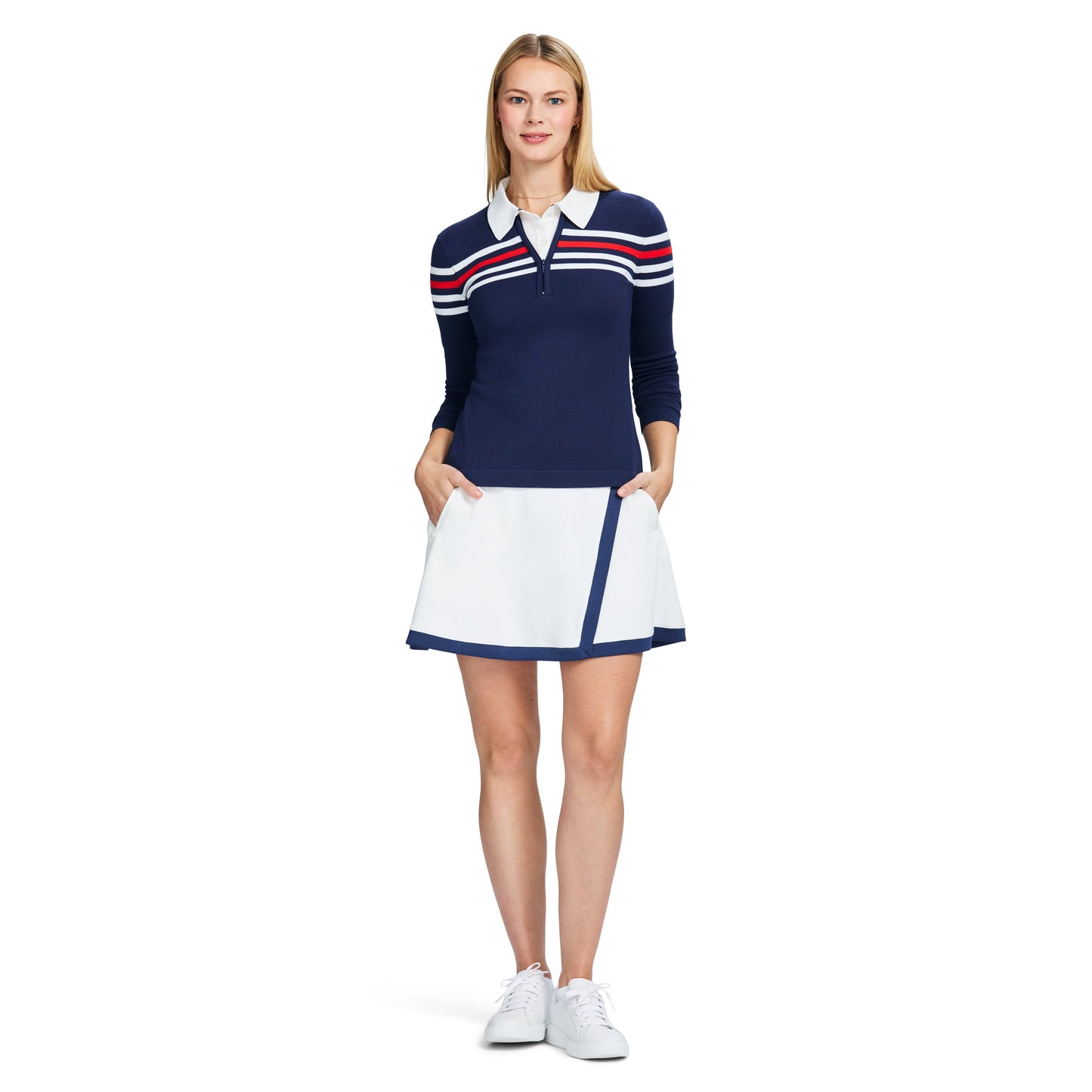 Izod ZOEY STRIPED ZIP PULLOVER - MEDIEVAL BLUE