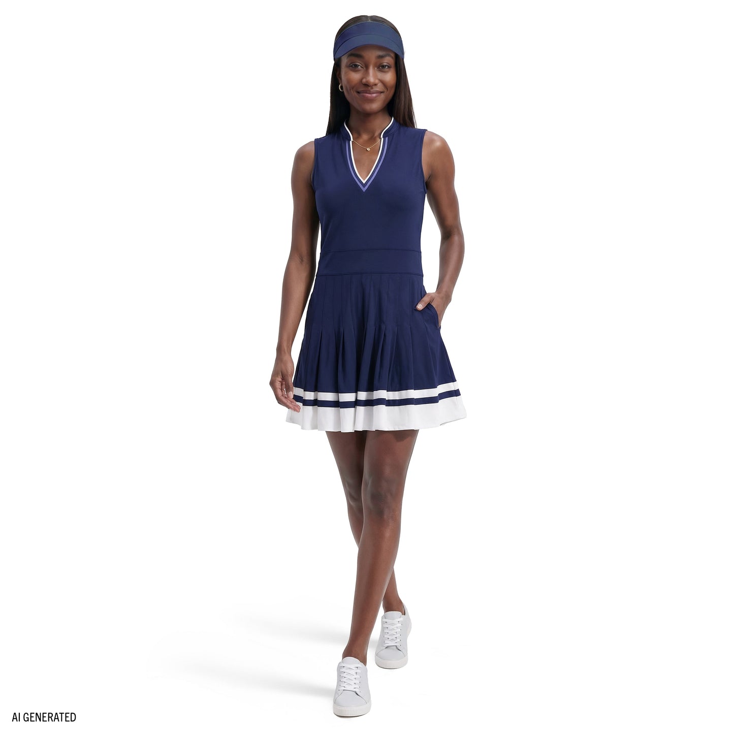 Izod RALLY V-NECK PLEATED DRESS - MEDIEVAL BLUE