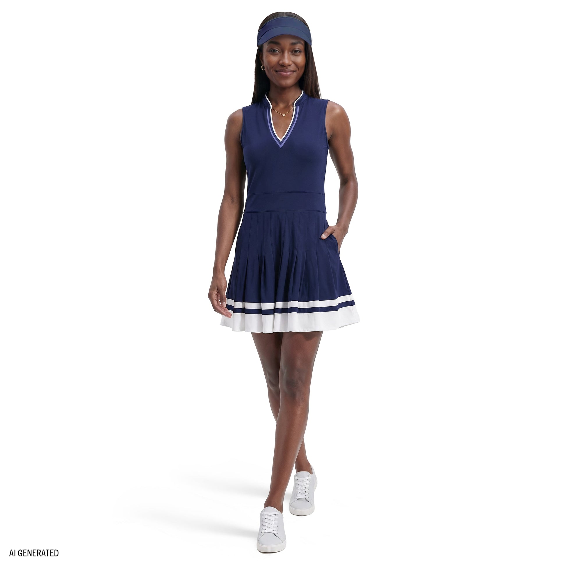 Izod RALLY V-NECK PLEATED DRESS - MEDIEVAL BLUE
