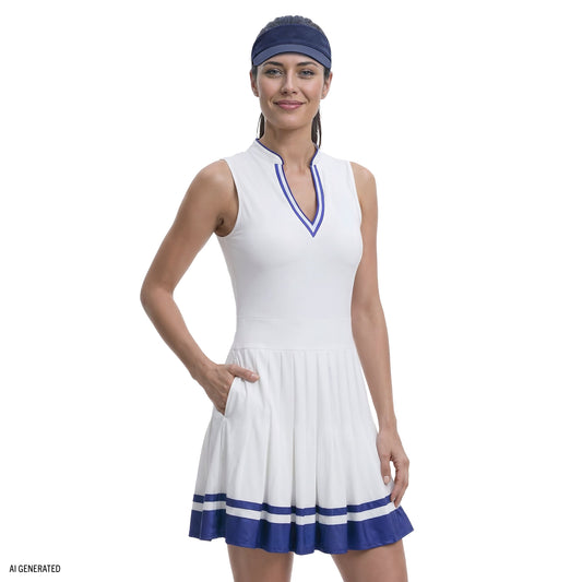 Izod RALLY V-NECK PLEATED DRESS - BRIGHT WHITE