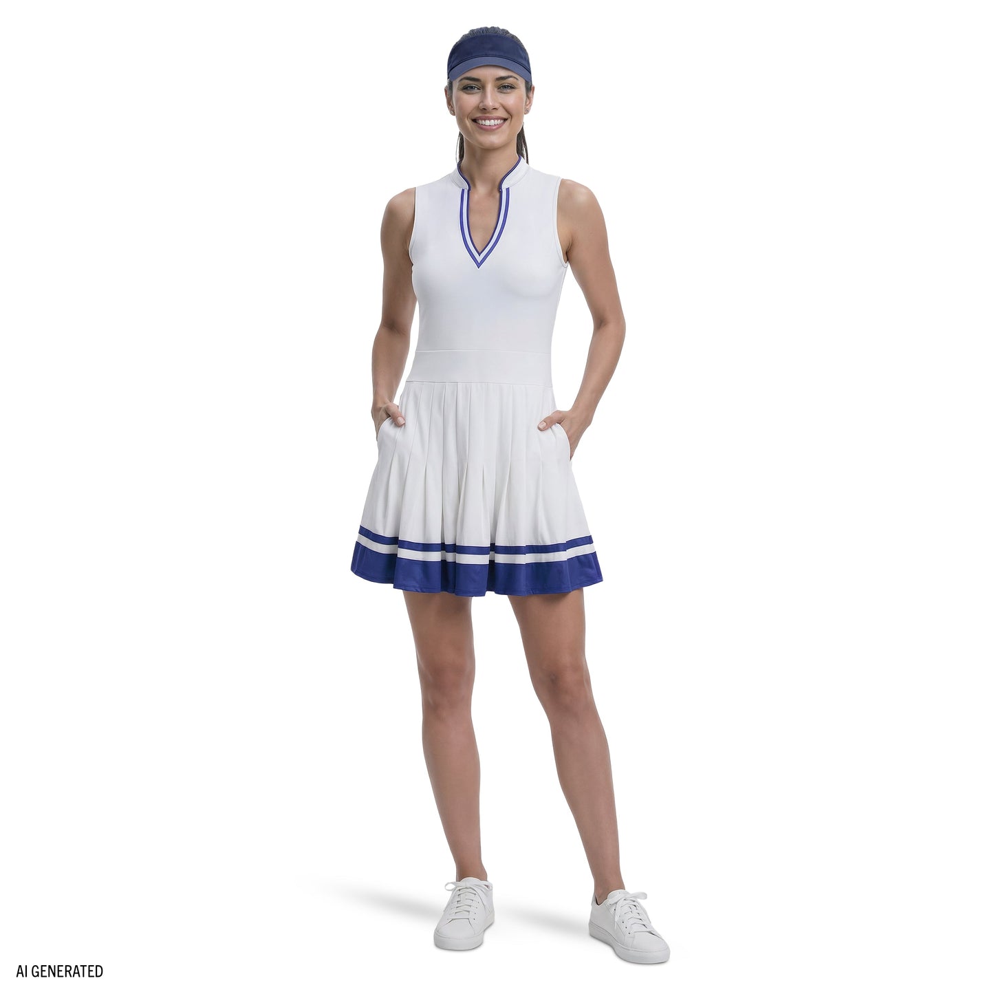 Izod RALLY V-NECK PLEATED DRESS - BRIGHT WHITE