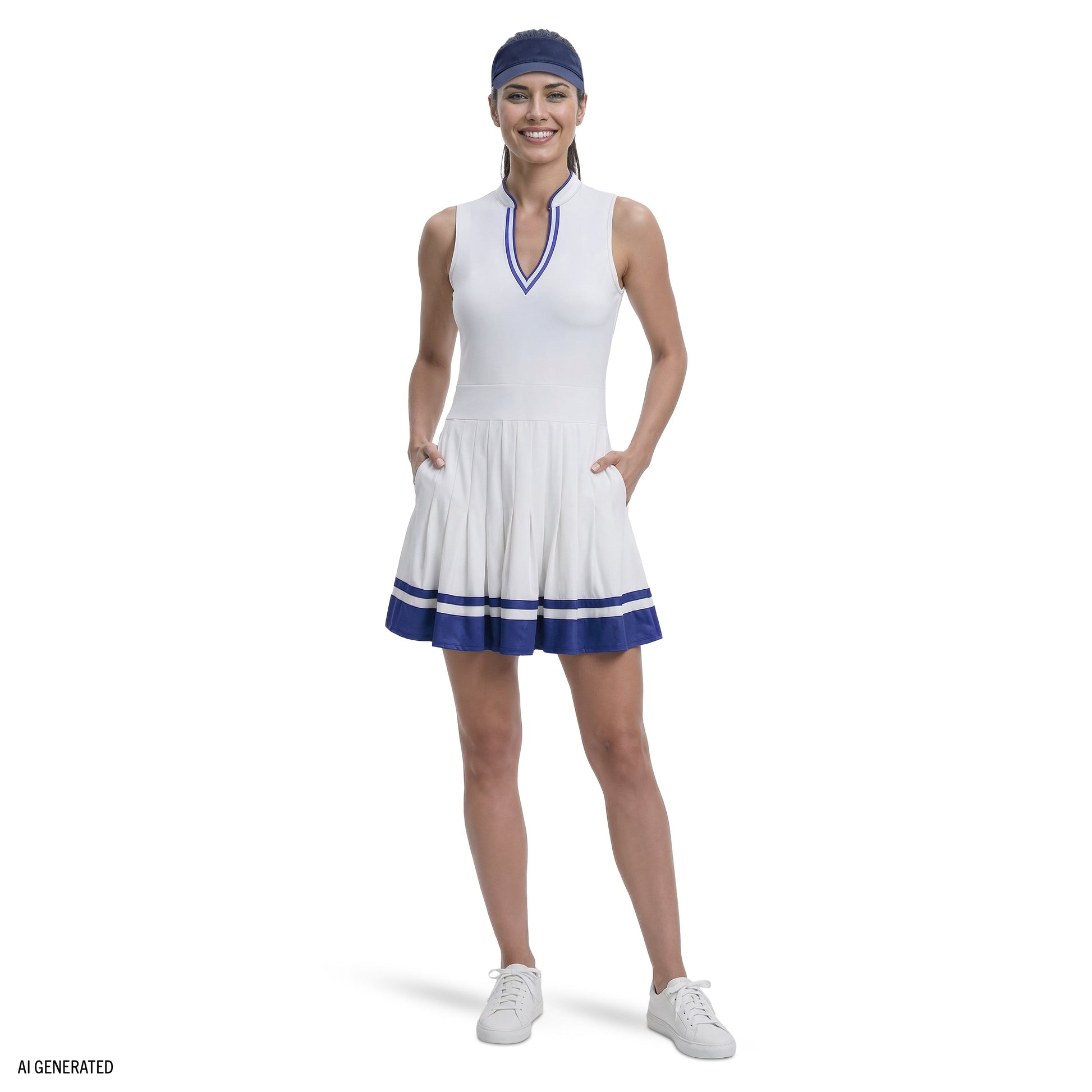 Izod RALLY V-NECK PLEATED DRESS - BRIGHT WHITE
