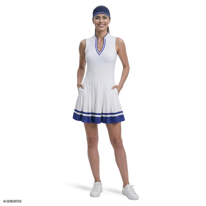 Izod RALLY V-NECK PLEATED DRESS - BRIGHT WHITE