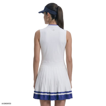 Izod RALLY V-NECK PLEATED DRESS - BRIGHT WHITE