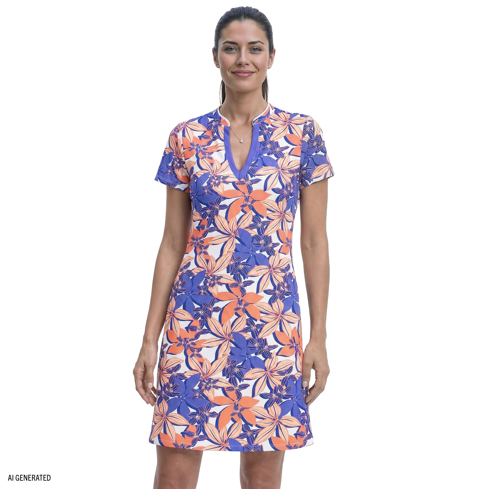 Izod SARA S/S PRINTED DRESS - FRESH SALMON