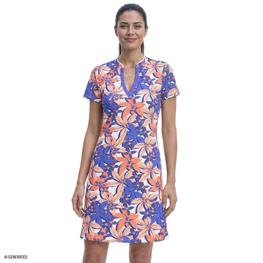 Izod SARA S/S PRINTED DRESS - FRESH SALMON