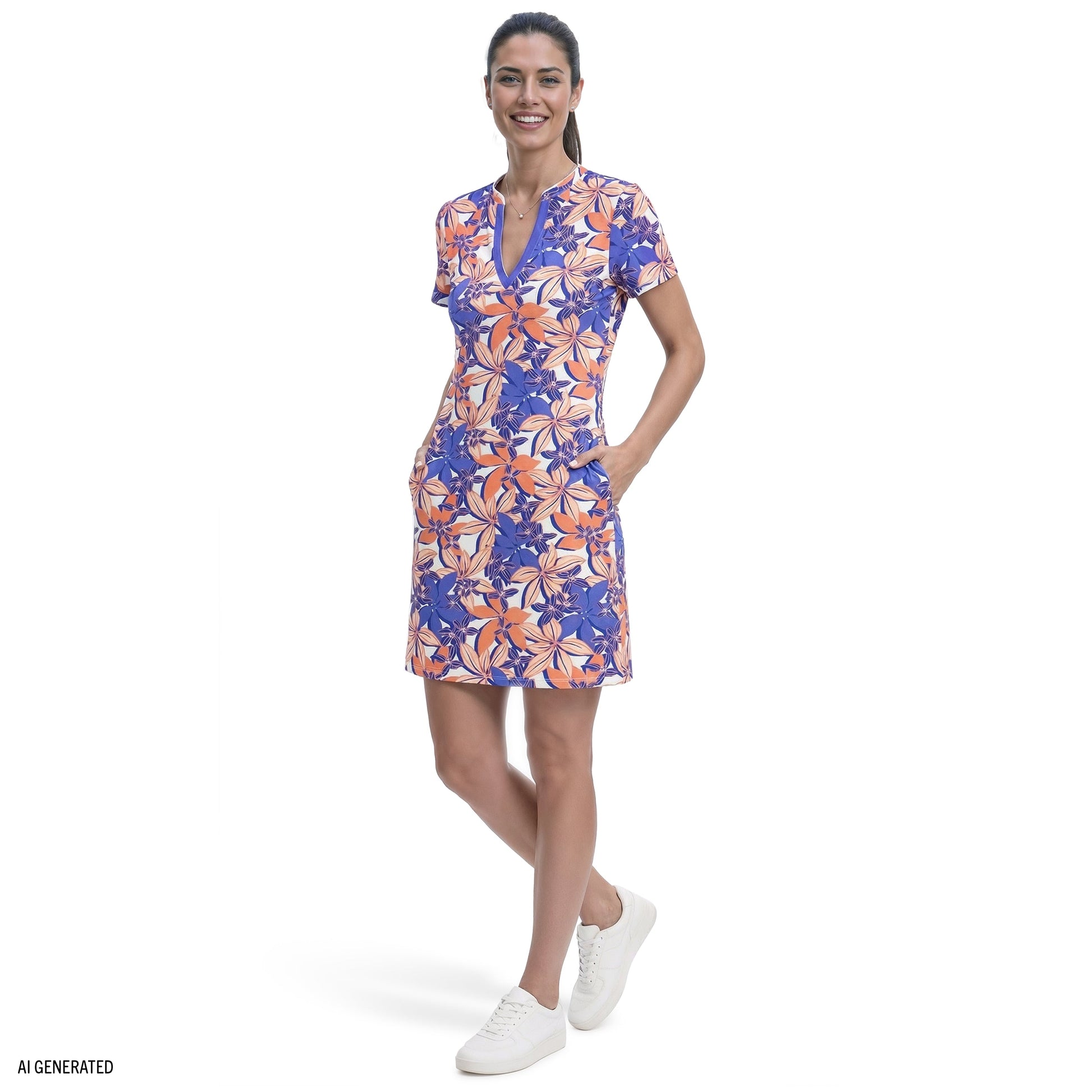 Izod SARA S/S PRINTED DRESS - FRESH SALMON