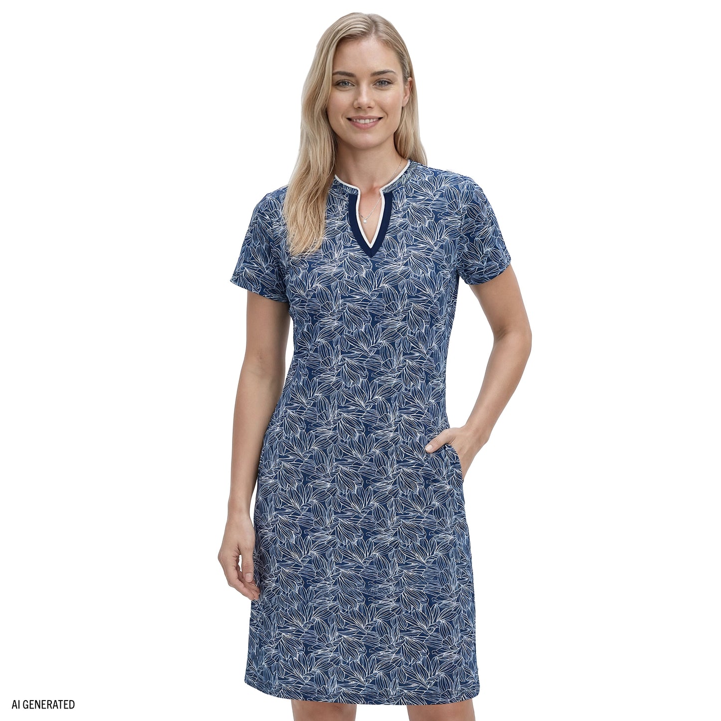 Izod SARA S/S PRINTED DRESS - MEDIEVAL BLUE