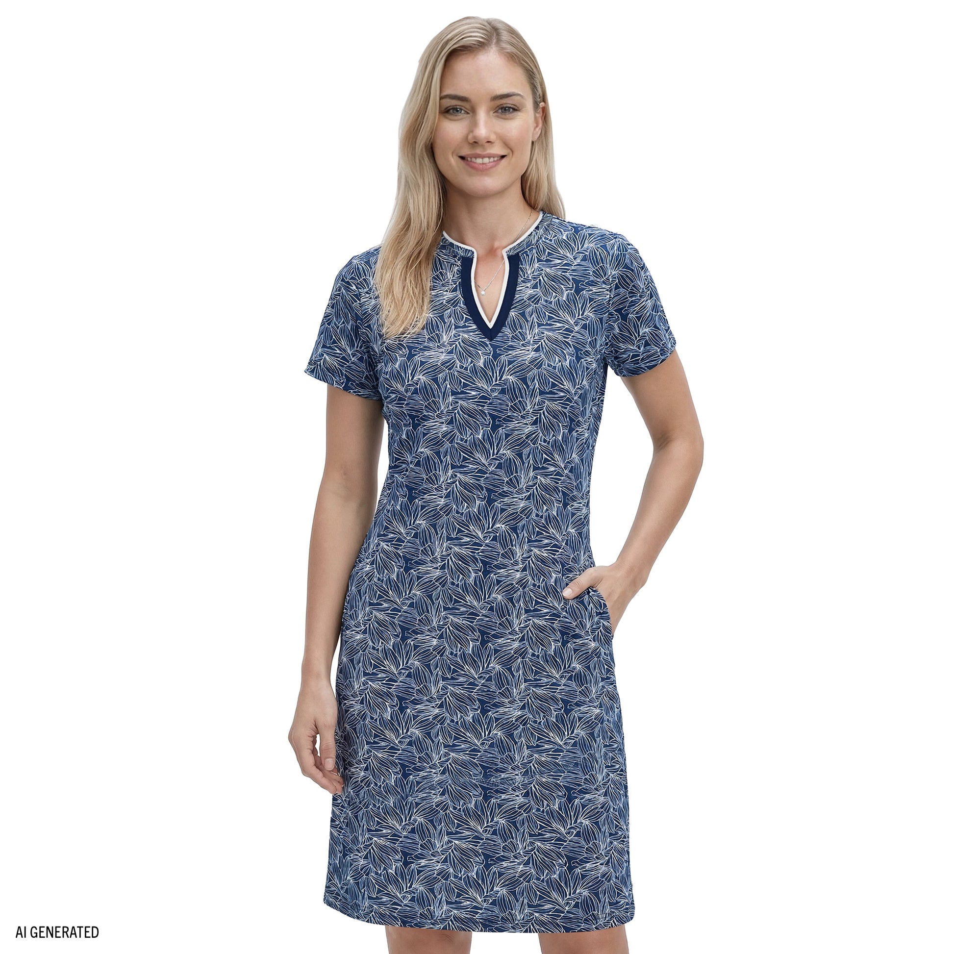 Izod SARA S/S PRINTED DRESS - MEDIEVAL BLUE
