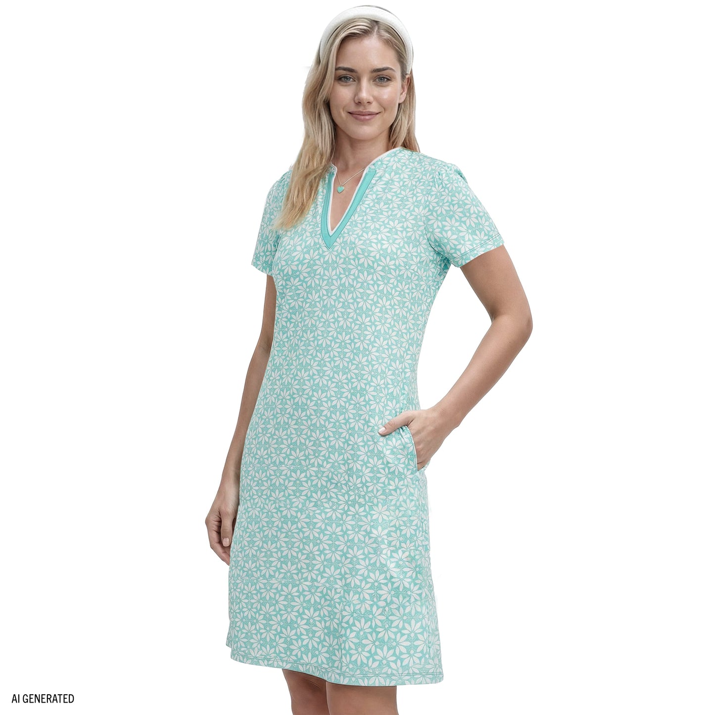 Izod SARA S/S PRINTED DRESS - ARUBA BLUE