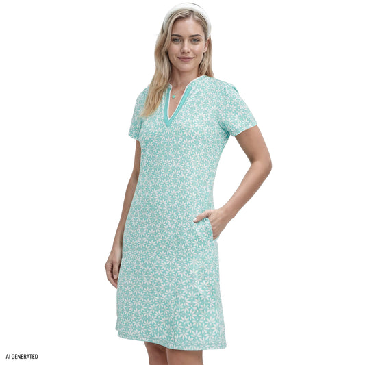 Izod SARA S/S PRINTED DRESS - ARUBA BLUE