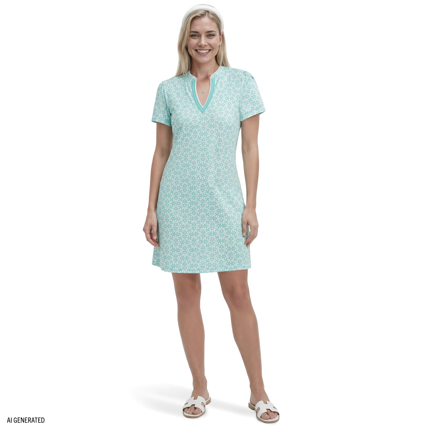 Izod SARA S/S PRINTED DRESS - ARUBA BLUE