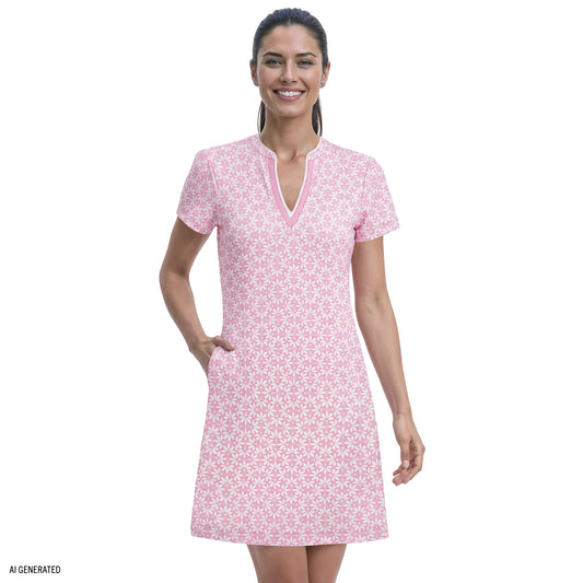 Izod SARA S/S PRINTED DRESS - PRISM PINK