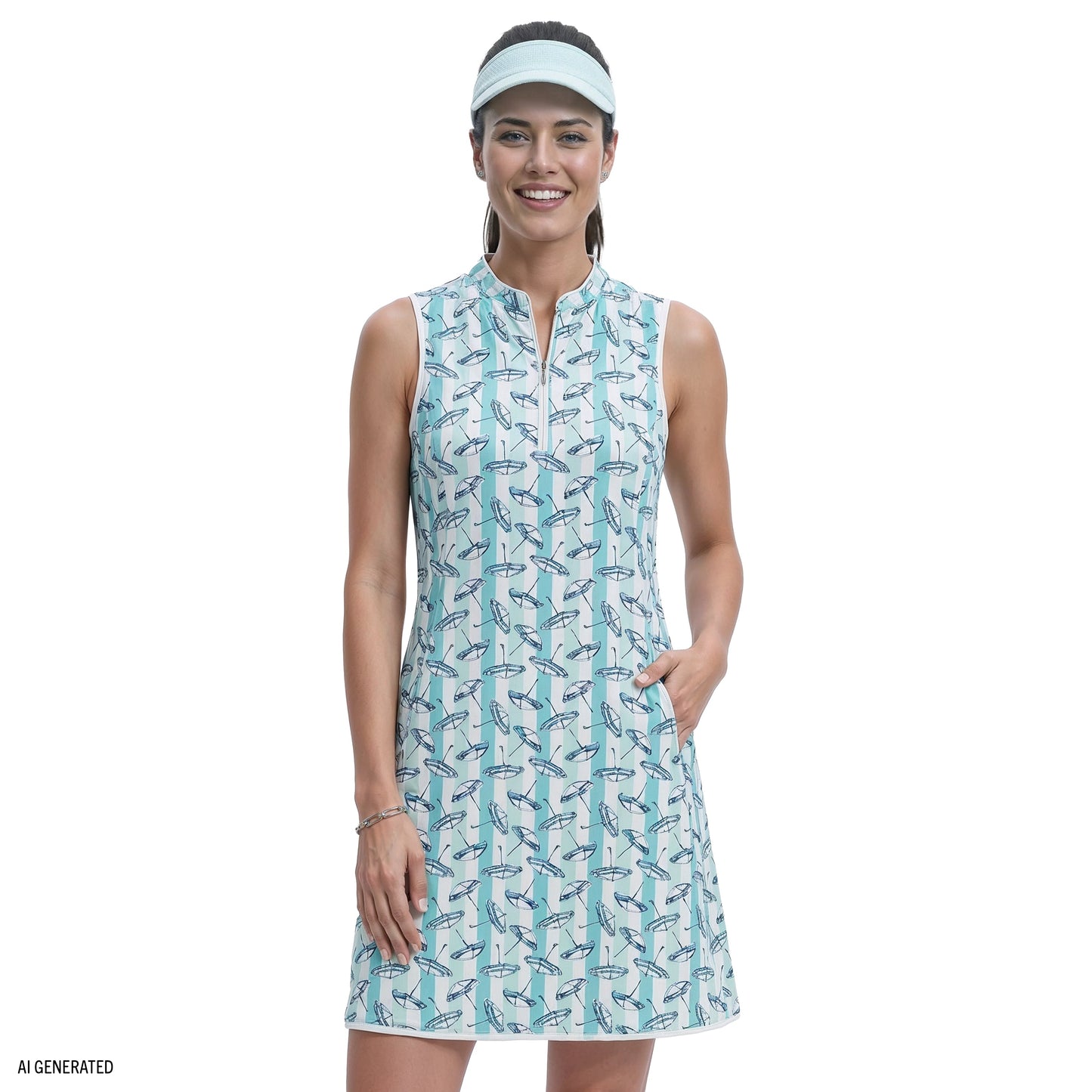 Izod L’ACEY ZIP COURT PRINTED DRESS - ARUBA BLUE